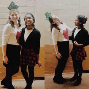 My fellow fool and friend Lauren and I before we sang at our Christmas a cappella show. 
